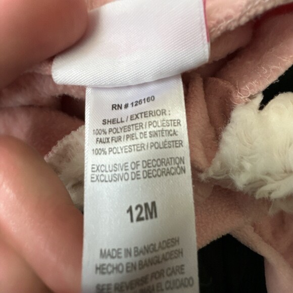 Little Lass Baby Girls Pink Fleece Hooded Poncho Cat Pocket 12M - Picture 3 of 5